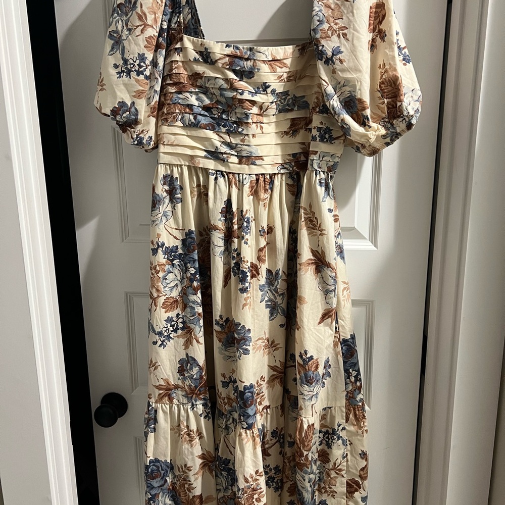 Abercrombie Poplin Puff Sleeve Midi Dress